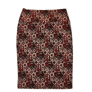Lularoe Cassie Pencil Skirt Black Red and White Geometric Print Small